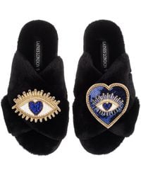 Laines London - Classic Laines Slippers With Double Heart & Love Eye Brooches - Lyst