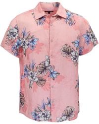 lords of harlech - Loic Exotic Floral Coral Linen Printed Shirt - Lyst