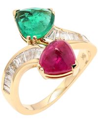 Artisan - Heart Ruby & Emerald Baguette Diamond Bypass Ring - Lyst