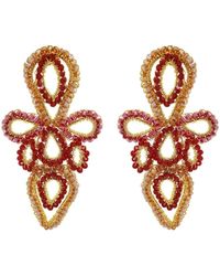 Lavish by Tricia Milaneze - Gold / Neutrals / Red Crimson Red Mix Trace Handmade Crochet Earrings - Lyst