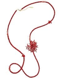 Farra - Bamboo Coral Long Necklace With Removable Flower Pin - Lyst