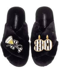 Laines London - Classic Laines Slippers With Stripe 80 Th Birthday & Glass Of Champagne Brooches - Lyst
