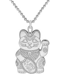 CarterGore Medium Silver Lucky Cat Pendant Necklace - Metallic