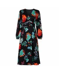 Yumi' - Floral Midi Dress With Long Sleeves - Lyst