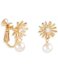 Grosse - Platinum & Pearl Drop Clip On Earrings, Series Bouquet - Lyst