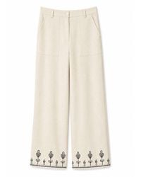 Yumi' - Neutrals Ivory Linen Mix Embroirdered Trousers - Lyst