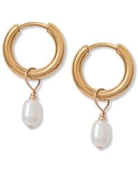 A Weathered Penny - Tiny Pearl Hoops - Lyst