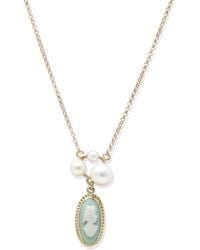 Vintouch Italy Lilith Gold-plated Green Cameo And Pearl Necklace - Multicolour