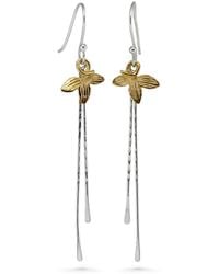 Isla Silver - Floral Mixed Metal Drop Earrings - Lyst