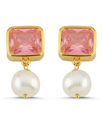 LINYA JEWELLERY - Small Pearl Crystal Stone Earring - Lyst
