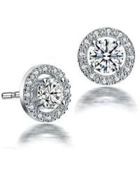 Genevive Jewelry - Rachel Glauber Rhodium Plated With Clear Round Cubic Zirconia Halo Stud Earrings - Lyst