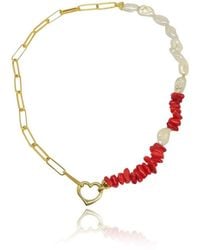 LINYA JEWELLERY - Love Chain Coral Pearl Necklace - Lyst