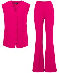 BLUZAT - Fuchsia Suit With Oversized Vest And Flared Trousers - Lyst