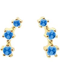 Sophelia - Tiny Aquamarine March Birthstone Climber Stud Earrings - Lyst