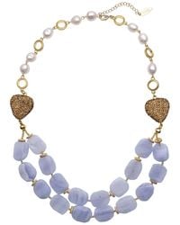 Farra - Lace Agate With Fresh Water Charm Double Layers Necklace - Lyst