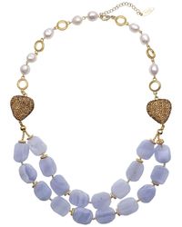 Farra - Blue Lace Agate With Fresh Water Charm Double Layers Necklace - Lyst