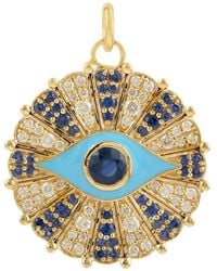 Artisan - Yellow Gold Natural Pave Diamond & Blue Sapphire Evil Eye Charm Pendant - Lyst