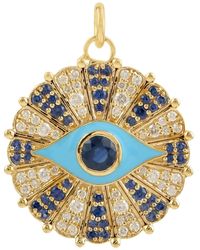 Artisan - Yellow Gold Natural Pave Diamond & Blue Sapphire Evil Eye Charm Pendant - Lyst