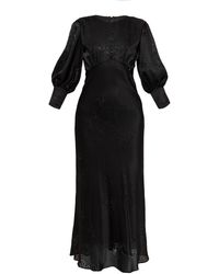 Nissa - Puff-Sleeve Viscose Midi Dress - Lyst