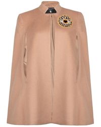 Laines London - Neutrals Laines Couture Wool Blend Cape With Embellished Leopard Eye - Lyst