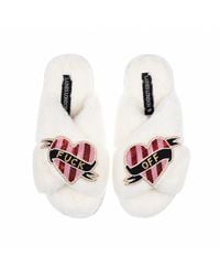 Laines London - Neutrals Classic Laines Slippers With & Stripe Heart Fuck Off Brooches - Lyst