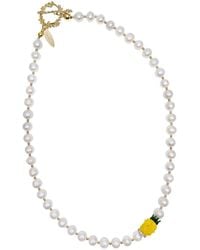 Farra - Freshwater Pearl With Pineapple Pendant Necklace - Lyst