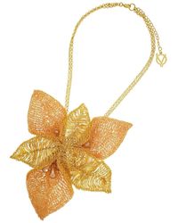 Lavish by Tricia Milaneze - / Neutrals Peach & Gold Rose Maxi Flower Handmade Crochet Necklace - Lyst
