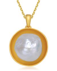 Genevive Jewelry - Sterling Silver Plated With Genuine Freshwater Pearl Pendant Necklace - Lyst
