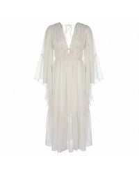 Modenaire - Vacation Style Ruffle Sleeve Maxi Dress With Plunging Neck & Tie Waist - Lyst