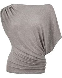 Me & Thee - Lackadaisical Grey And Gold Glitter Drape Top - Lyst