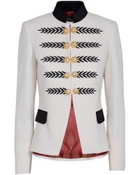 The Extreme Collection - Embroidered Ecru Premium Crepe Blazer With Mao Collar Renata - Lyst