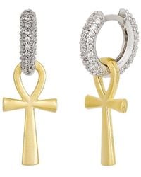 Spero London - Sterling Egyptian Ankh Zirconia Hoop Earring - Lyst