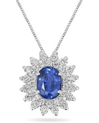 Artisan - Oval Sapphire & Diamond Floral Halo Pendant - Lyst