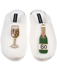 Laines London - Neutrals Teddy Closed Toe Slippers With 60Th Champers Bottle & Glass Brooches - Lyst