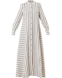 Metamorph - Striped Linen-Cotton Maxi Shirt Dress With Buttons- Khaki Stripes - Lyst