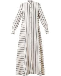 Metamorph - Striped Linen-Cotton Maxi Shirt Dress With Buttons- Khaki Stripes - Lyst