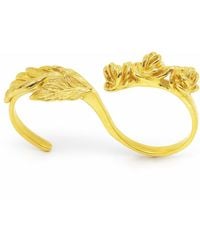 Unaloe - Plated Two Finger Rose Ring For – Double Floral Statement Ring, Handmade Botanical Jewelry - Lyst