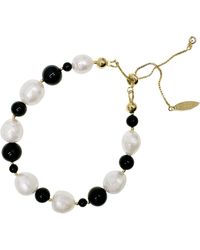 Farra - Baroque Pearls With Obsidian Adjustable Bracelet - Lyst