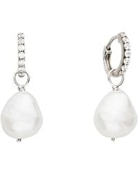 Lily & Roo - Small Sterling Huggie Pearl Drop Earrings - Lyst