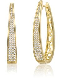 Genevive Jewelry - Plated With Clear Cubic Zirconia Pave Oblong Oval Hoop Earrings - Lyst