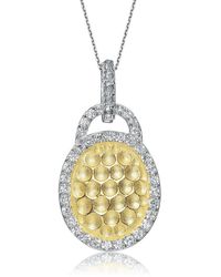 Genevive Jewelry - Sterling Silver White And Gold Plated Round Shape Pendant - Lyst
