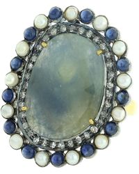 Artisan - Pave Diamond Gemstone Ring 18k Gold 925 Sterling Silver Jewelry - Lyst