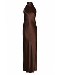 Lily Rou - Chocolate Halter Neck Maxi Silk Slip Dress - Lyst