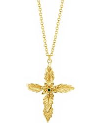 Unaloe - Cross Amen Necklace-Plated With Natural Emerald - Lyst