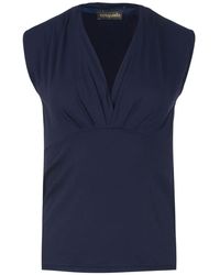 Conquista - Navy Faux Wrap Sleeveless Top - Lyst