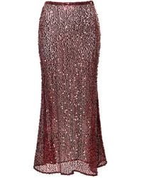 AGGI by HALEWSKI - Eliza Burgundy Sparkle Midi Sequin Slip Skirt - Lyst