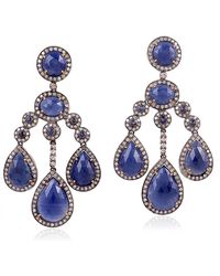 Artisan - 18k Gold 925 Sterling Silver Natural Diamond Blue Sapphire Chandelier Earrings - Lyst