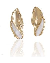 Rare Matters Jewelry - Lustrous Moonstone Inlay Stud Earrings - Lyst