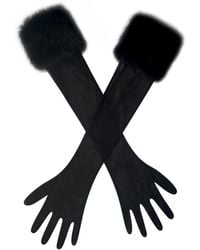 Miss Circle New York - Eve Fur-Trimmed Mesh Opera-Length Gloves - Lyst