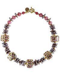 Edgar Navarro Jewelry - Navarro Mother Of Pearl Necklace With Cherry Jade & Encrusted Golden Beads - Lyst